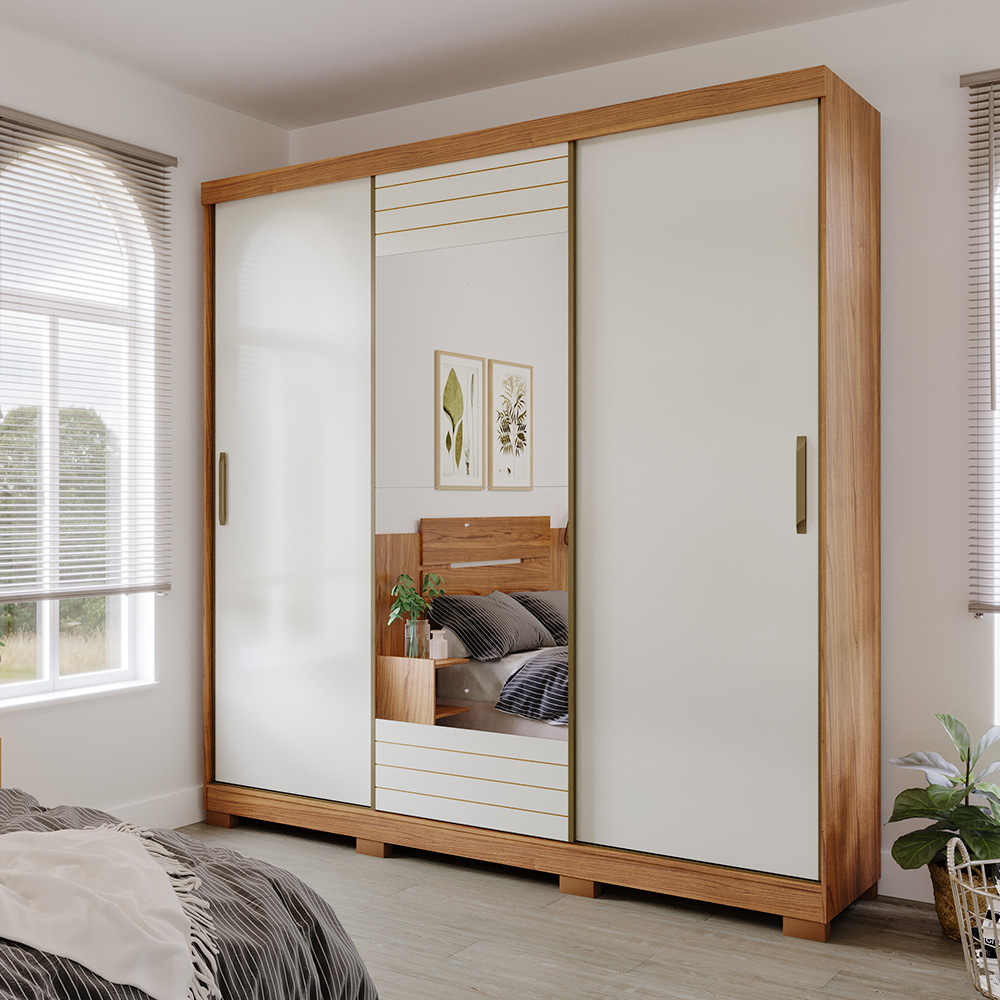Guarda-Roupa Casal 3 Portas Correr 4 Gavetas Búzios Panan Roupeiro