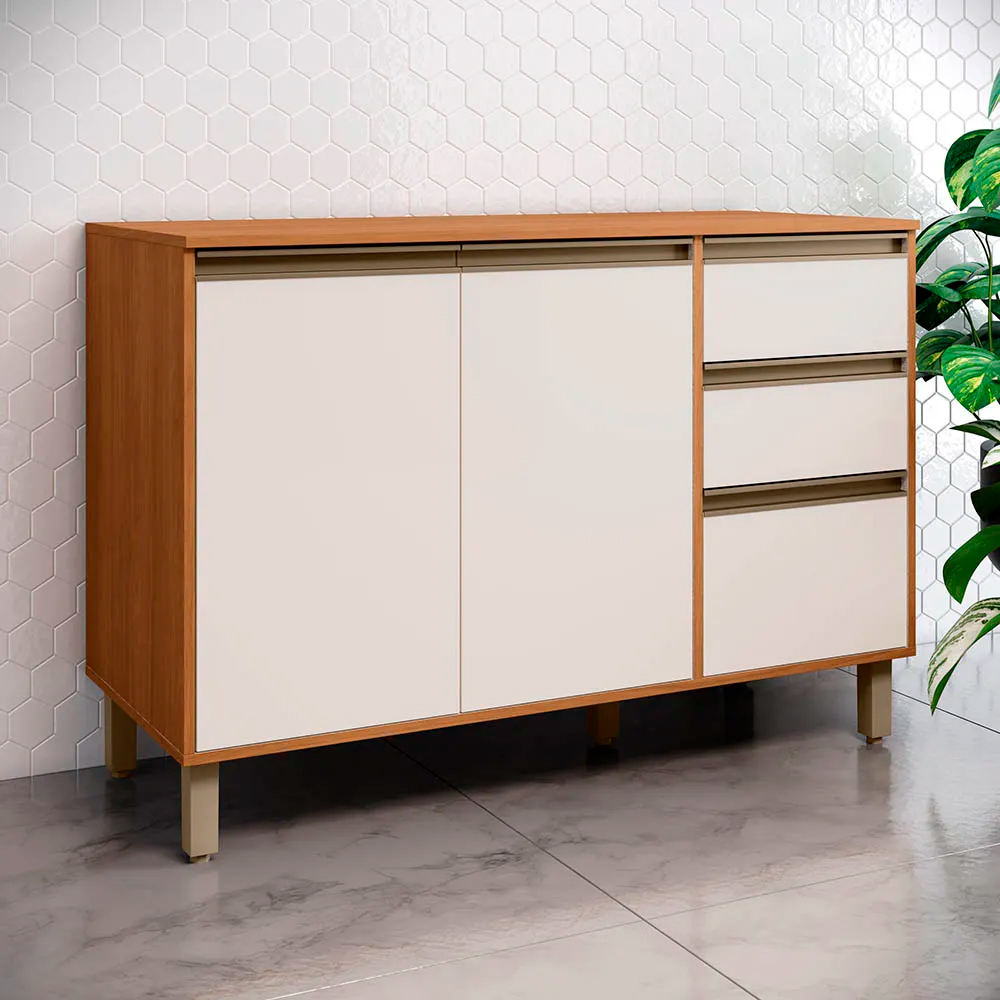 Balcão com Tampo 2 Portas 3 Gavetas 120cm Venaly Henn